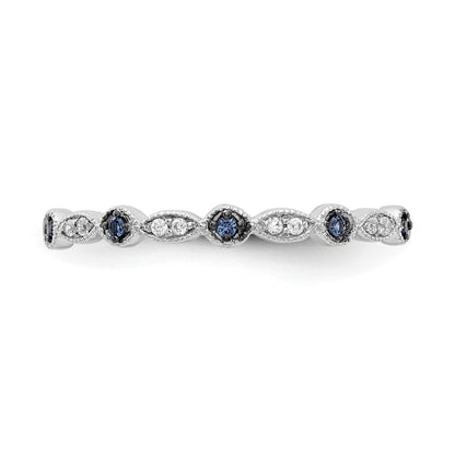 14k White Gold 1/20 carat Blue and White Diamond Fancy Band