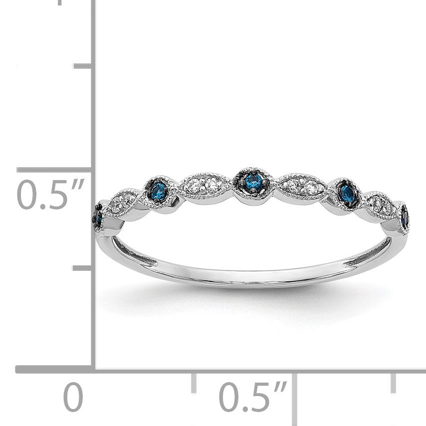 14k White Gold 1/20 carat Blue and White Diamond Fancy Band