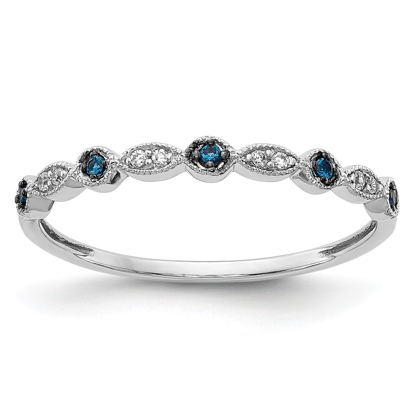 14k White Gold 1/20 carat Blue and White Diamond Fancy Band