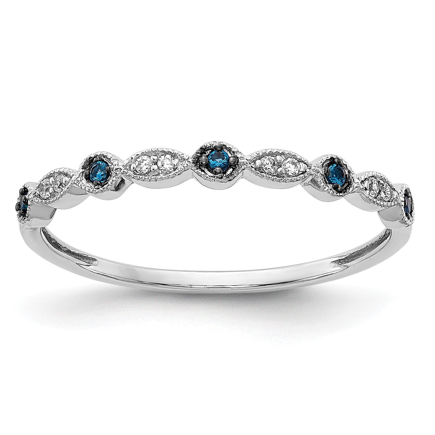 14k White Gold 1/20 carat Blue and White Diamond Fancy Band