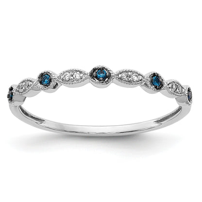 14k White Gold 1/20 carat Blue and White Diamond Fancy Band