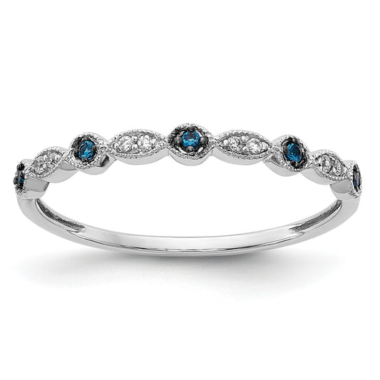 14k White Gold 1/20 carat Blue and White Diamond Fancy Band