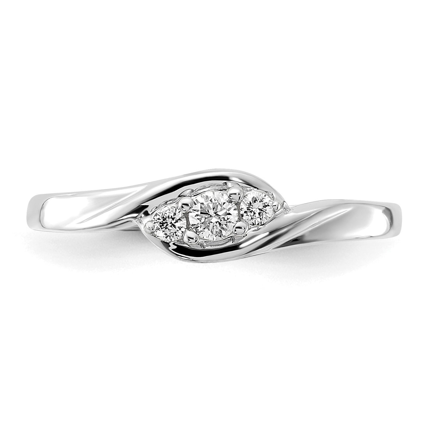 14k White Gold 3-stone 1/10 carat Diamond Bypass Ring