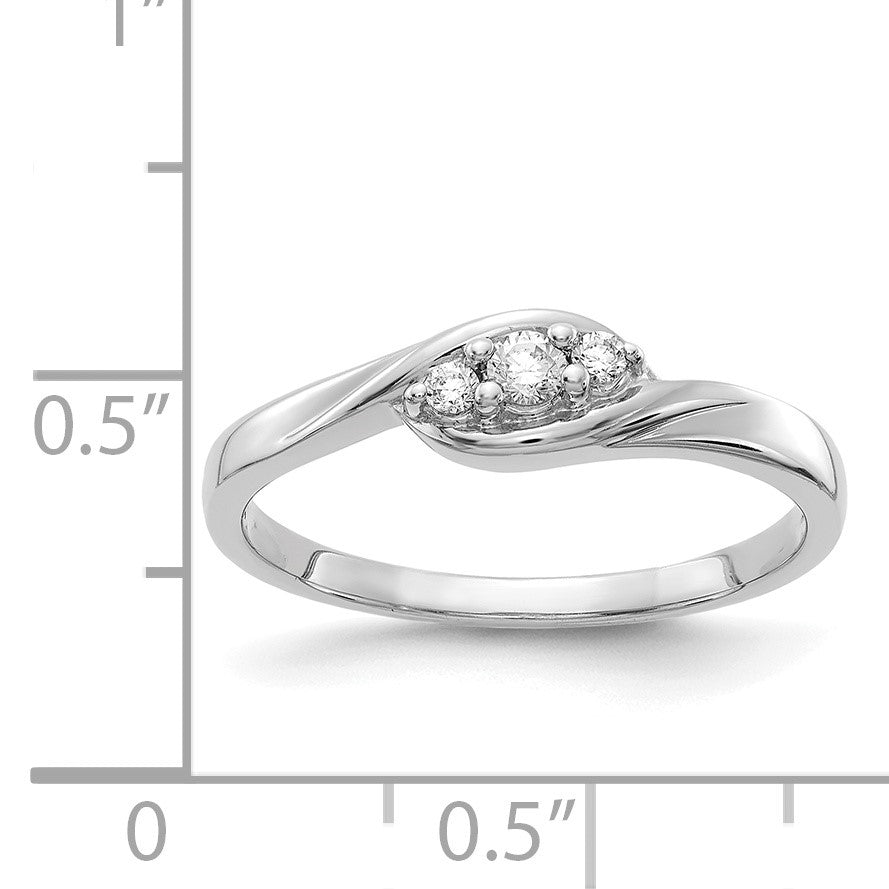 14k White Gold 3-stone 1/10 carat Diamond Bypass Ring