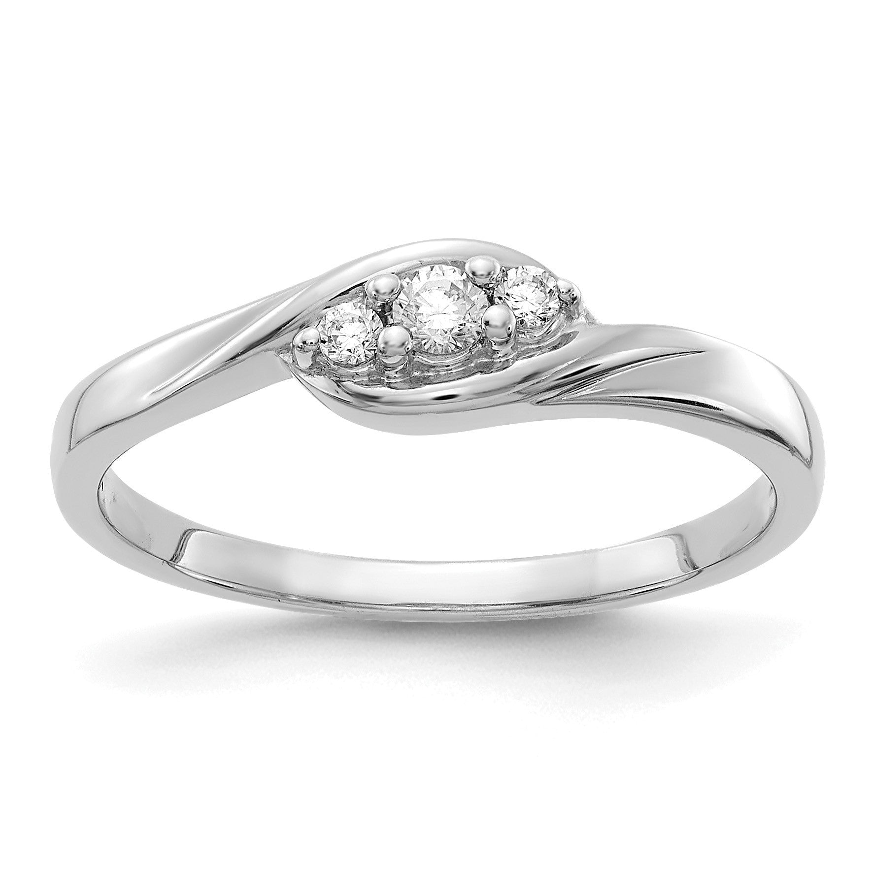 14k White Gold 3-stone 1/10 carat Diamond Bypass Ring