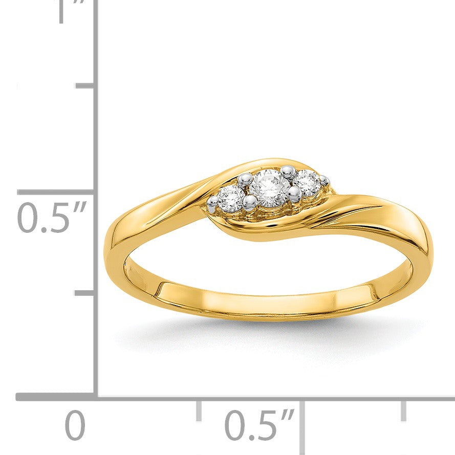 14k 3-stone 1/10 carat Diamond Bypass Ring