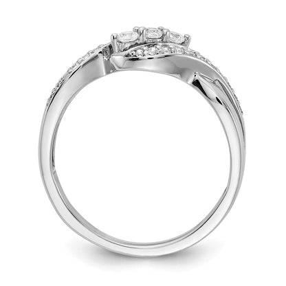 14k White Gold 3-Stone 1/4 carat Diamond Bypass Ring