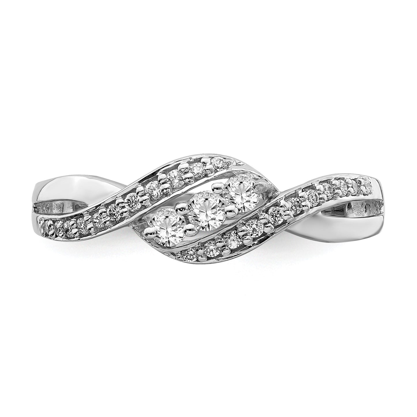 14k White Gold 3-Stone 1/4 carat Diamond Bypass Ring
