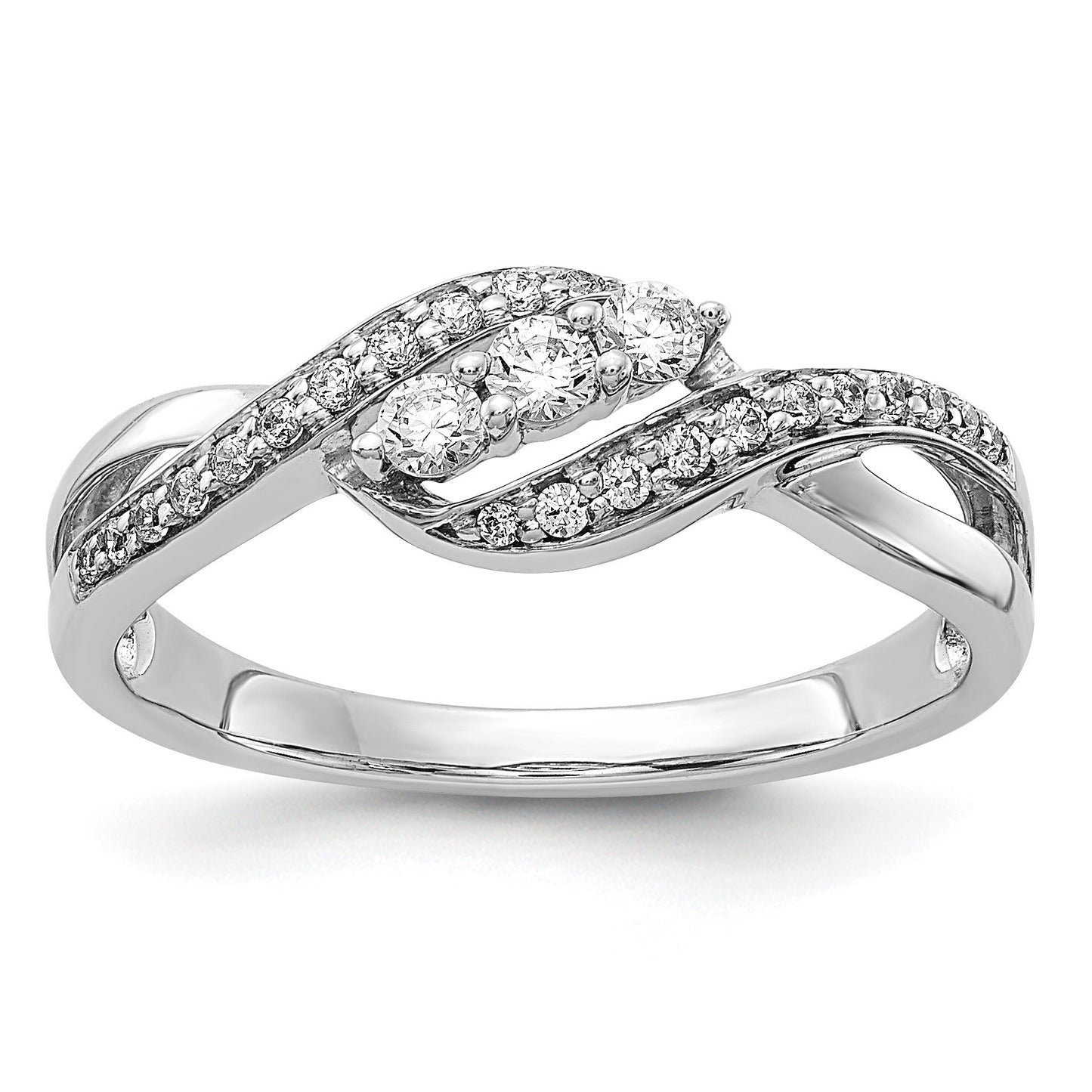 14k White Gold 3-Stone 1/4 carat Diamond Bypass Ring