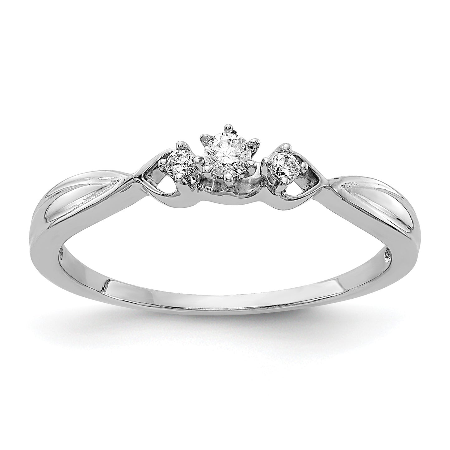14k White Gold Polished 3-stone 1/10 carat Diamond Ring