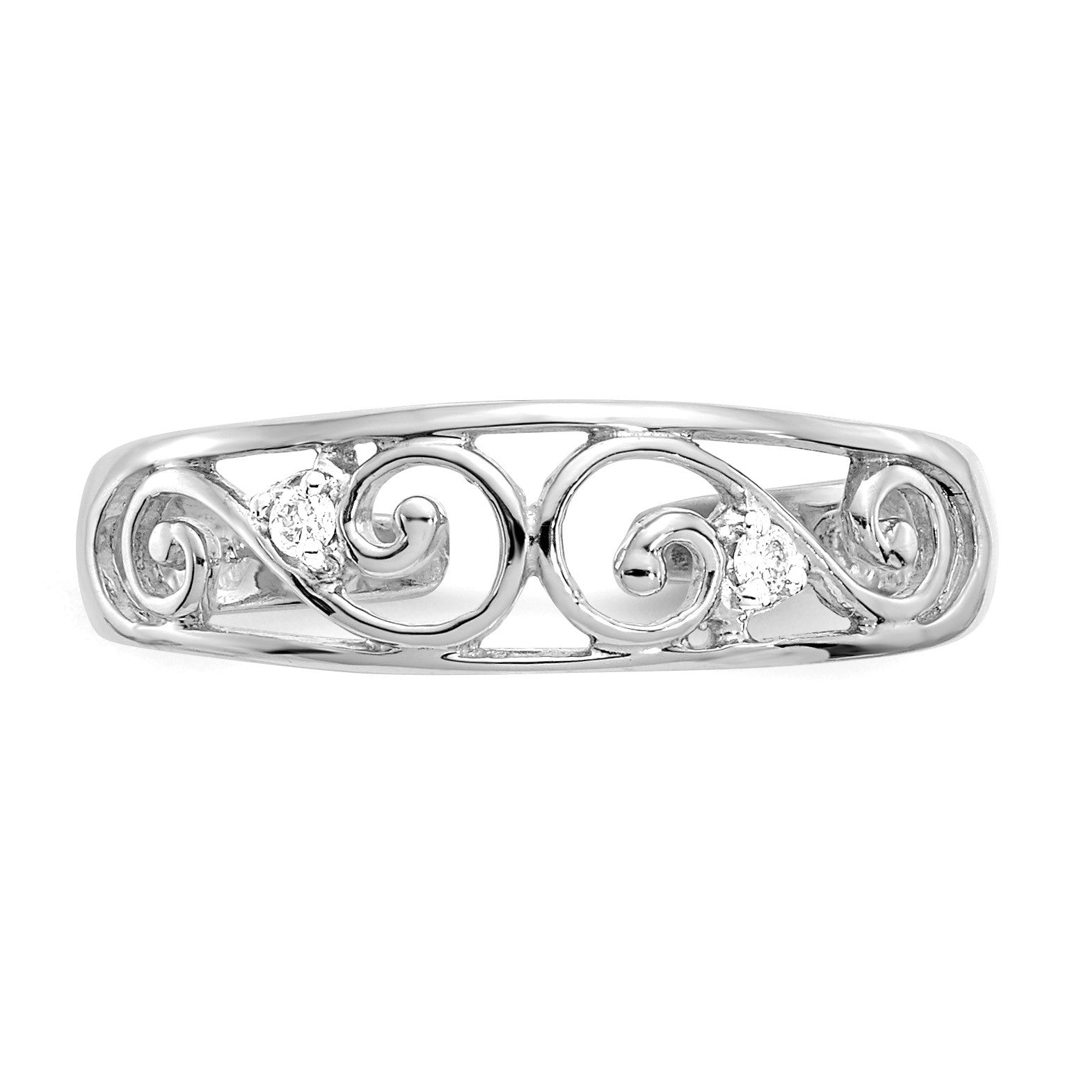14k White Gold .02 carat Diamond Scroll Toe Ring