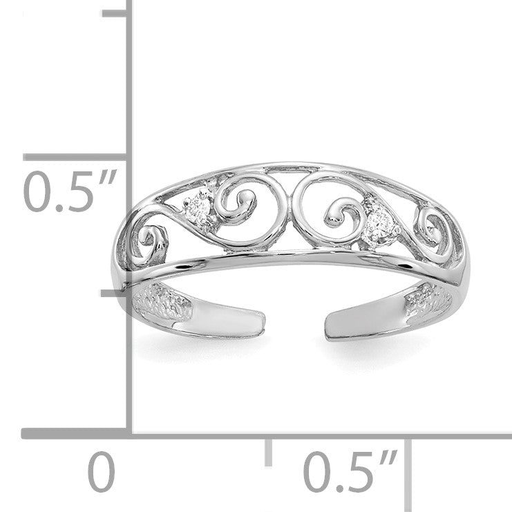14k White Gold .02 carat Diamond Scroll Toe Ring