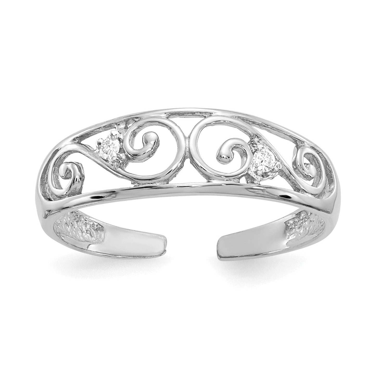 14k White Gold .02 carat Diamond Scroll Toe Ring
