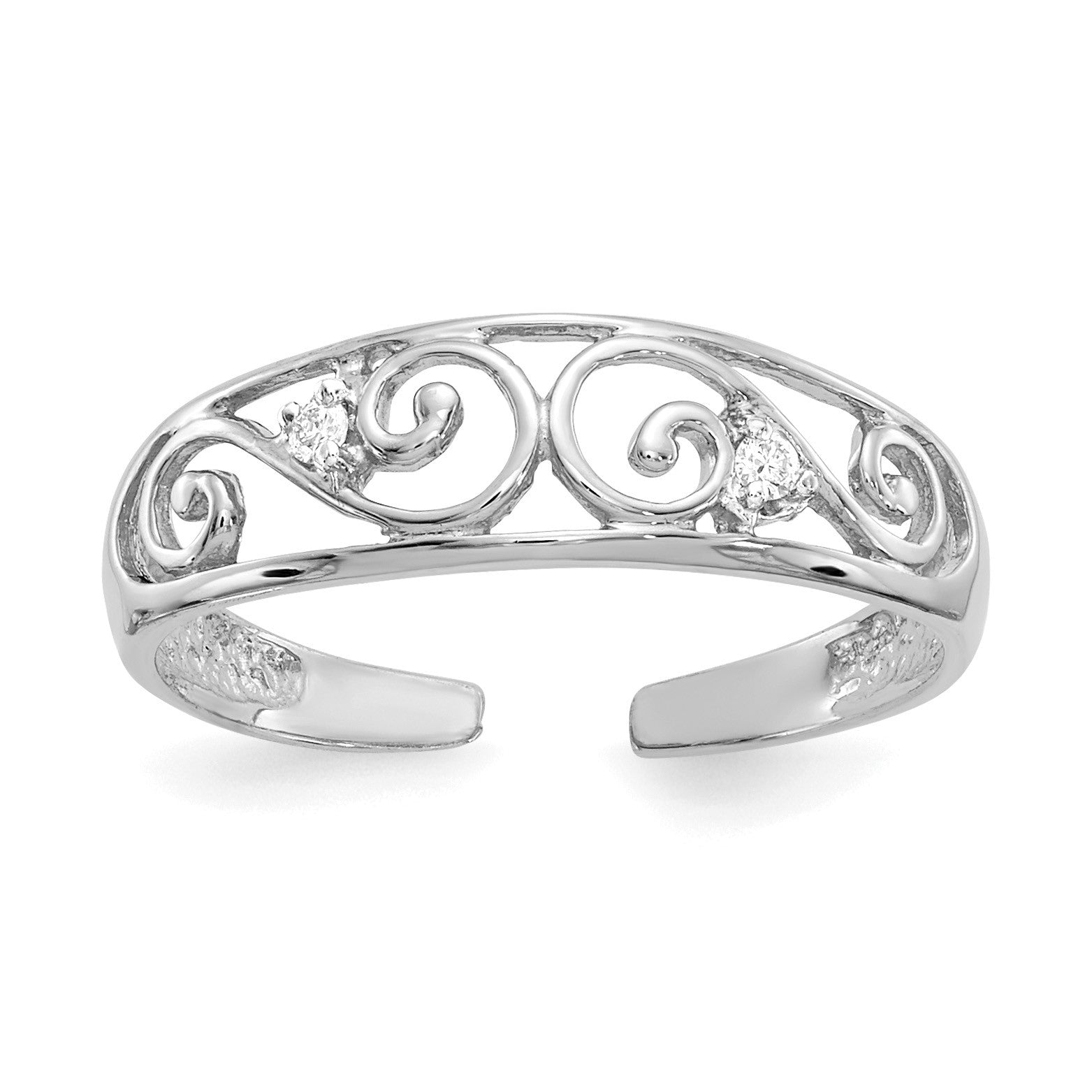 14k White Gold .02 carat Diamond Scroll Toe Ring
