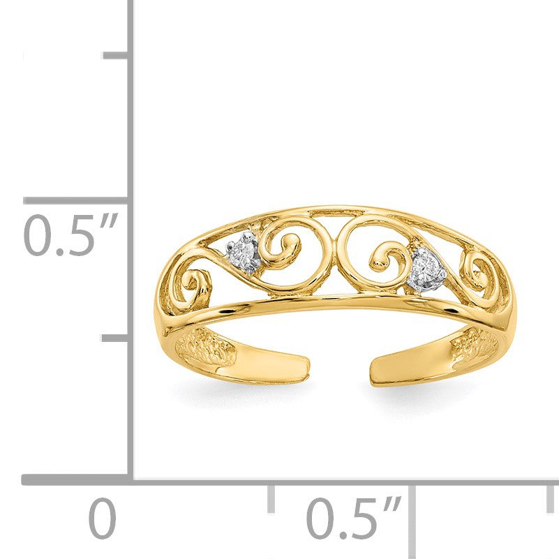 14k .02 carat Diamond Scroll Toe Ring