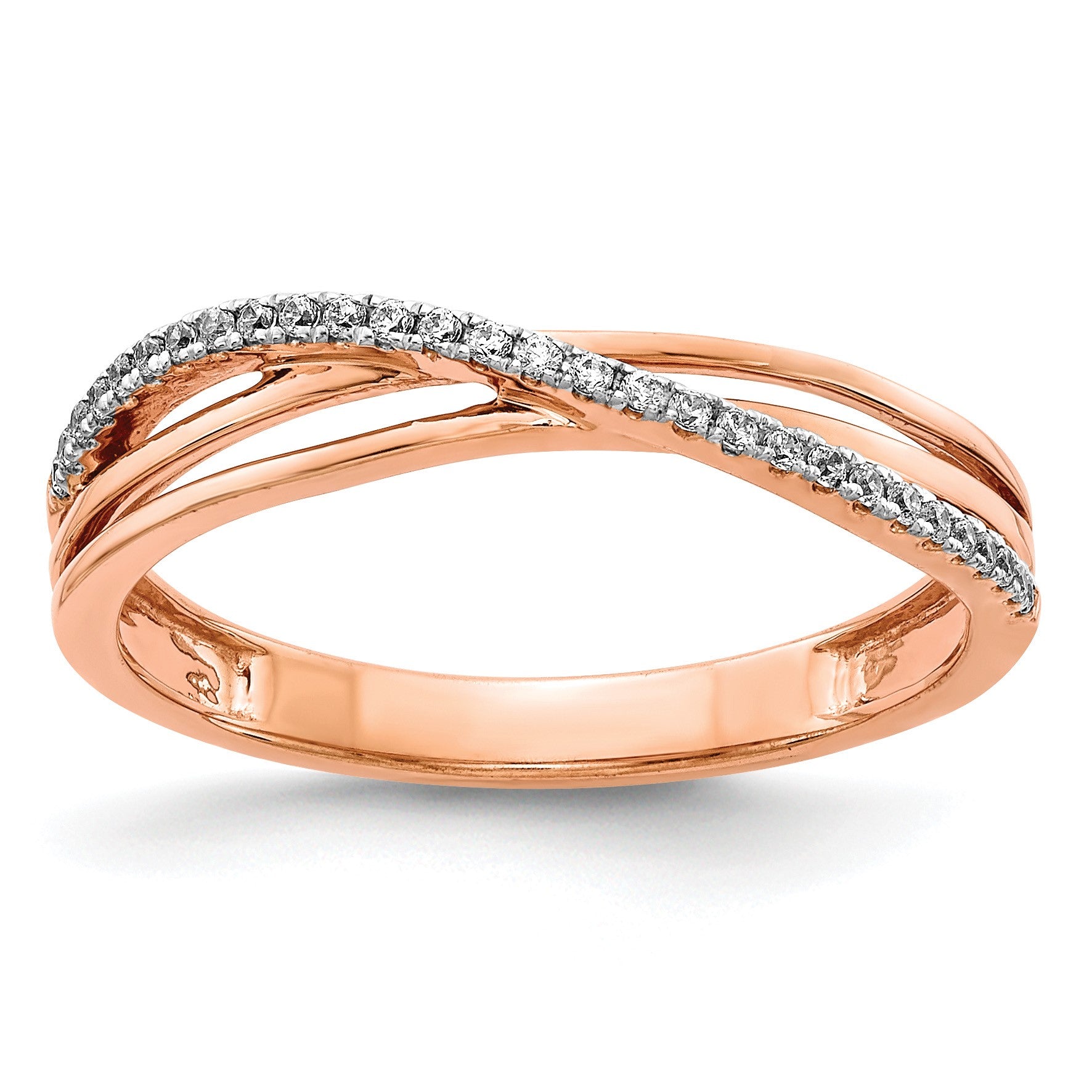 14k Rose Gold 1/10 carat Diamond 3-Strand Ring