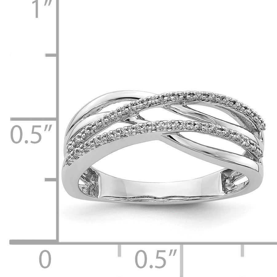 14k White Gold Polished 1/10 carat Diamond 4-Strand Ring