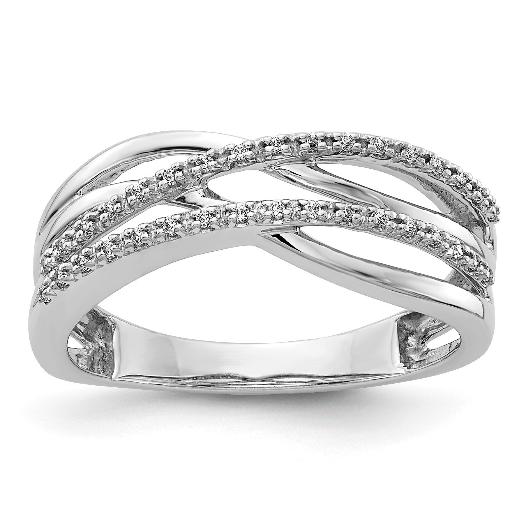 14k White Gold Polished 1/10 carat Diamond 4-Strand Ring