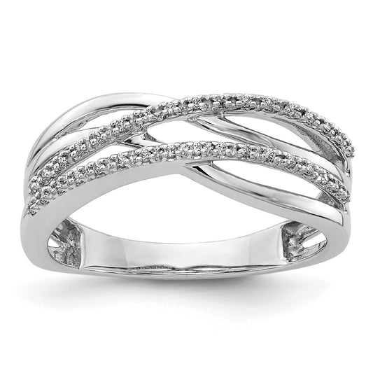14k White Gold Polished 1/10 carat Diamond 4-Strand Ring