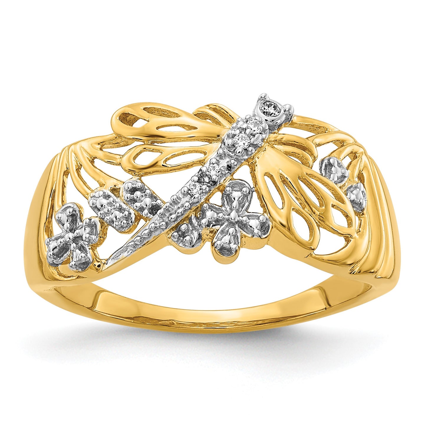 14k and White Rhodium Diamond Dragonfly Ring