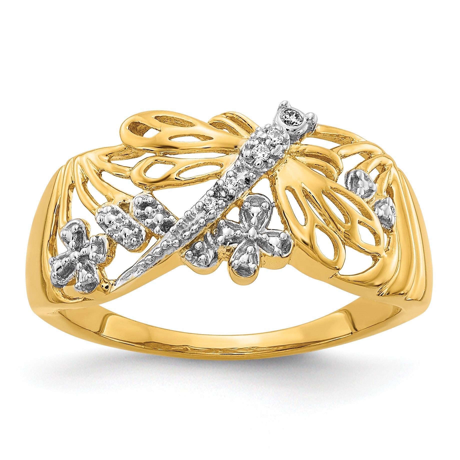 14k and White Rhodium Diamond Dragonfly Ring