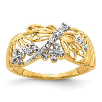 14k and White Rhodium Diamond Dragonfly Ring
