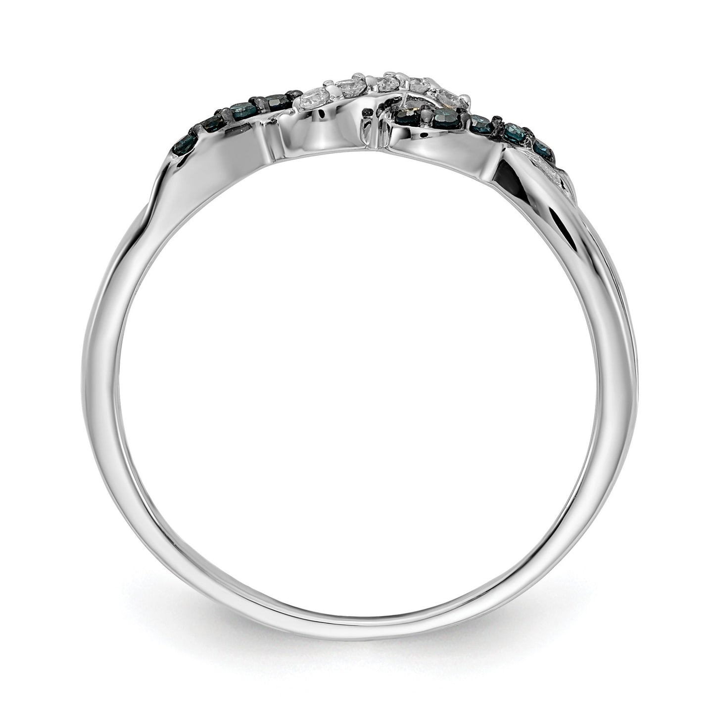 14k White Gold with Black Rhodium 1/10 carat Blue and White Diamond Twist Ring