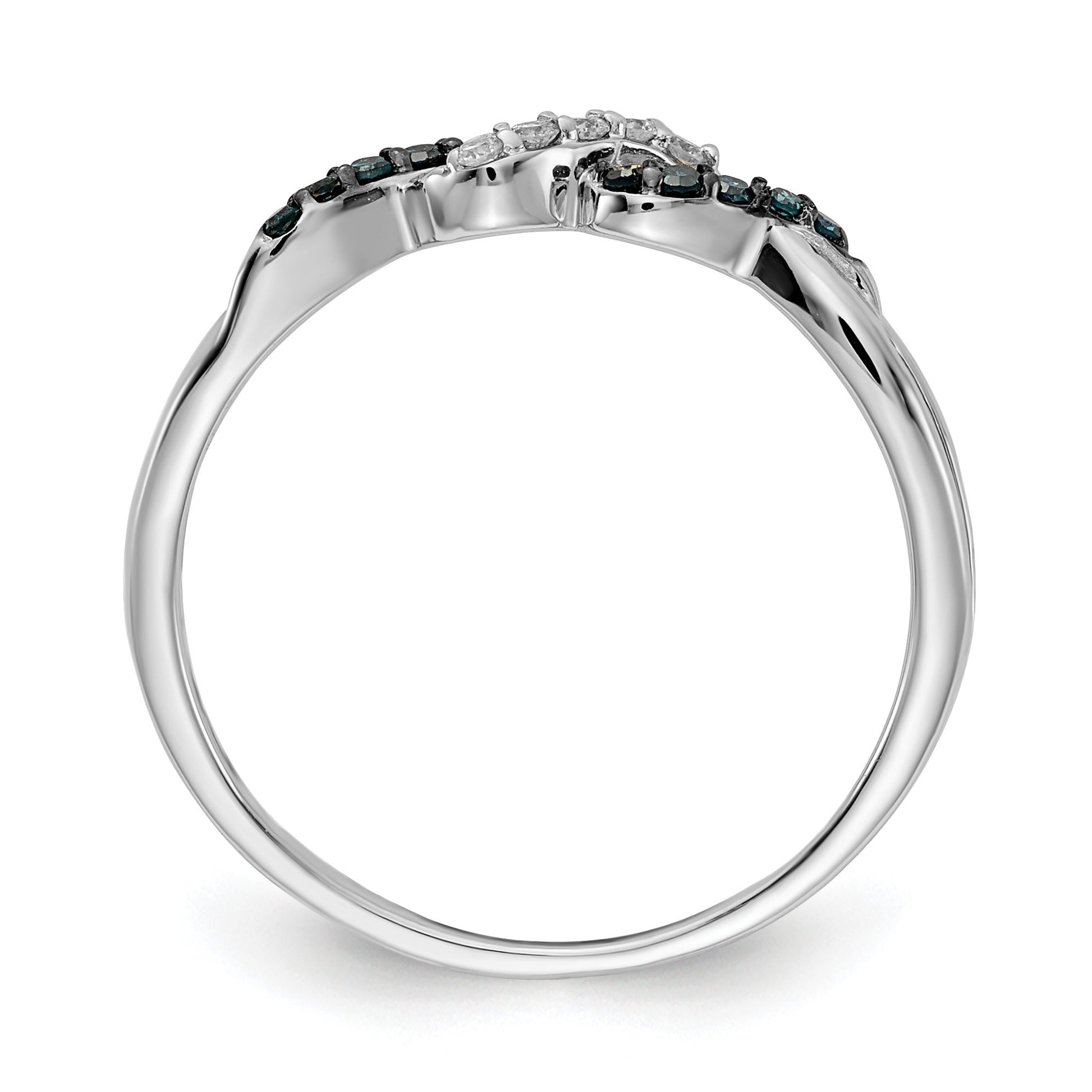 14k White Gold with Black Rhodium 1/10 carat Blue and White Diamond Twist Ring