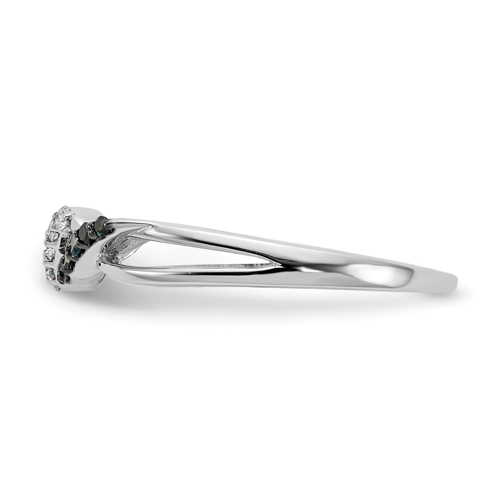 14k White Gold with Black Rhodium 1/10 carat Blue and White Diamond Twist Ring