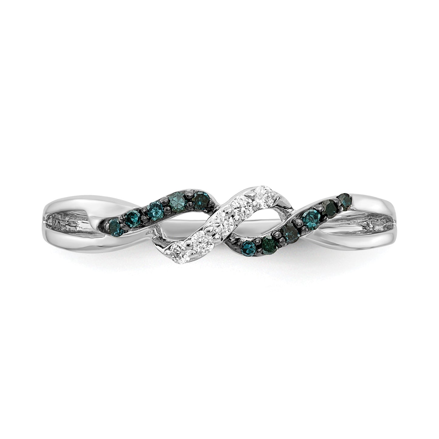 14k White Gold with Black Rhodium 1/10 carat Blue and White Diamond Twist Ring