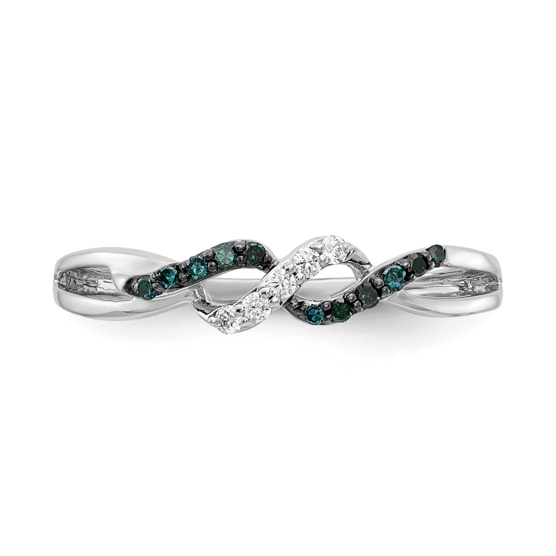 14k White Gold with Black Rhodium 1/10 carat Blue and White Diamond Twist Ring