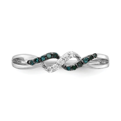14k White Gold with Black Rhodium 1/10 carat Blue and White Diamond Twist Ring
