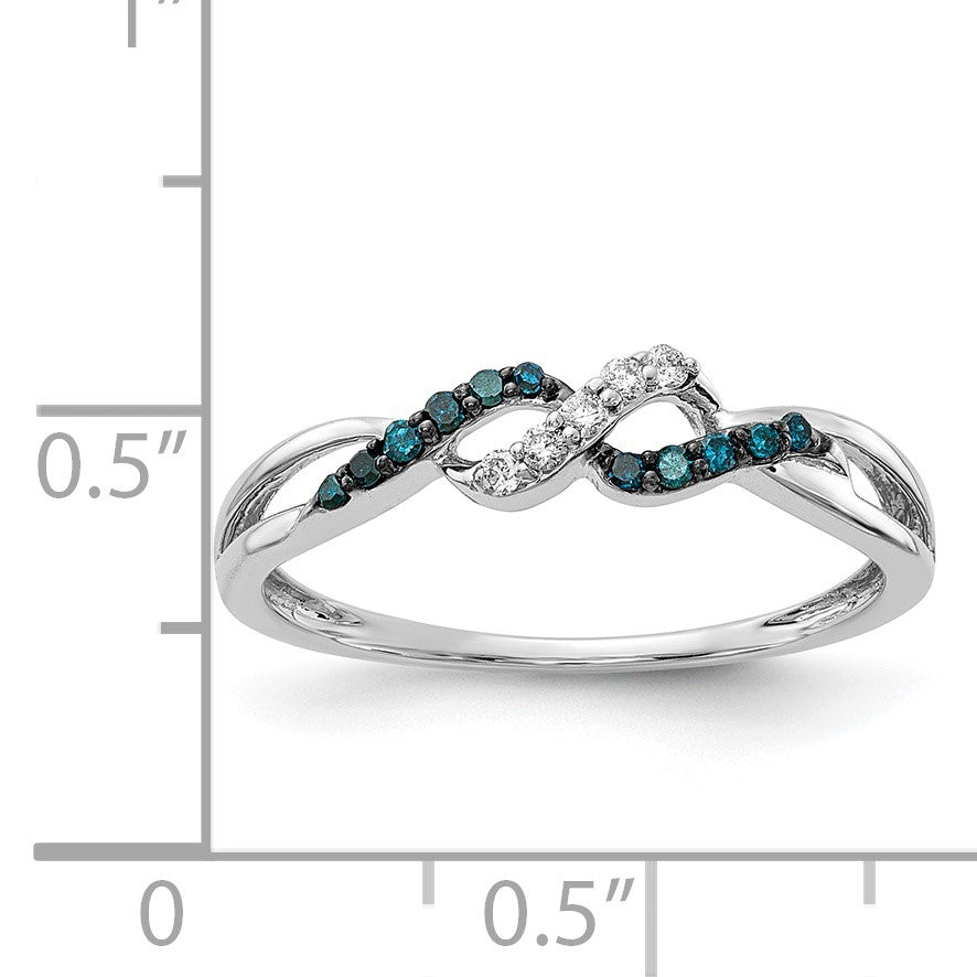 14k White Gold with Black Rhodium 1/10 carat Blue and White Diamond Twist Ring