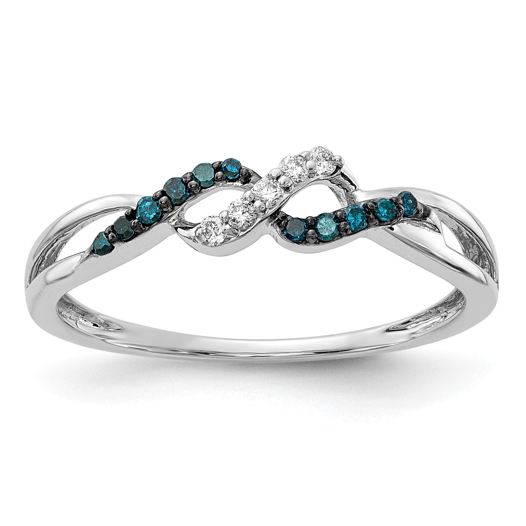 14k White Gold with Black Rhodium 1/10 carat Blue and White Diamond Twist Ring