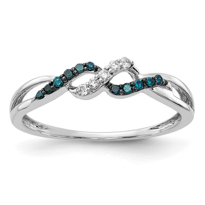 14k White Gold with Black Rhodium 1/10 carat Blue and White Diamond Twist Ring