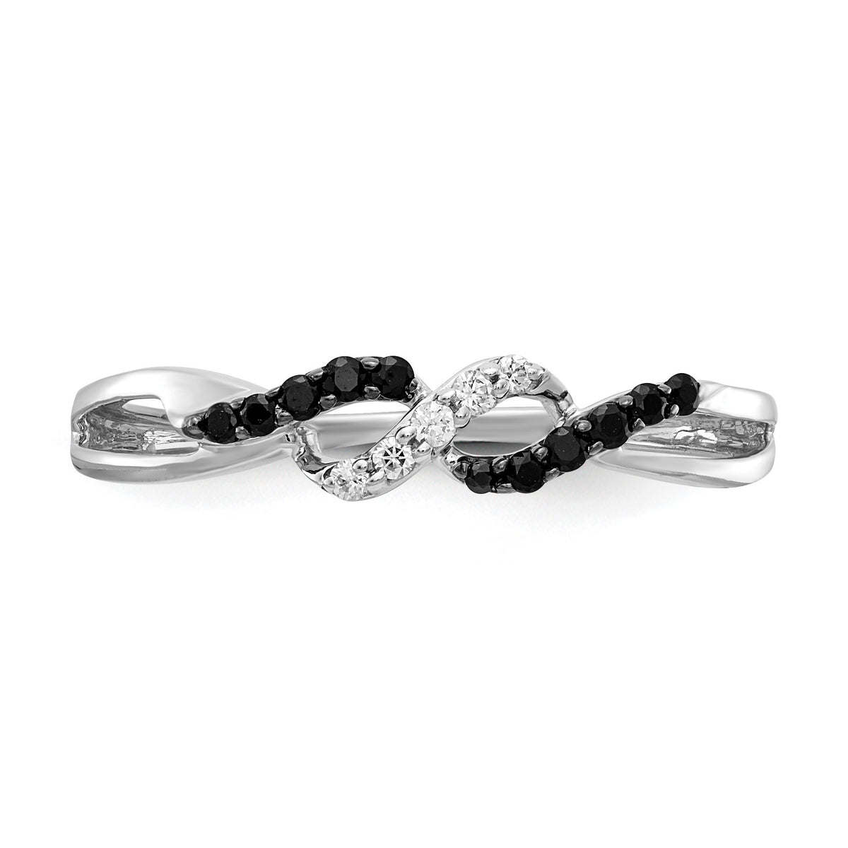 14k White Gold with Black Rhodium 1/10 carat Black and White Diamond Twist Ring