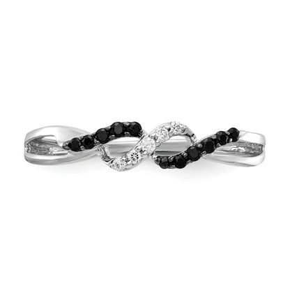 14k White Gold with Black Rhodium 1/10 carat Black and White Diamond Twist Ring
