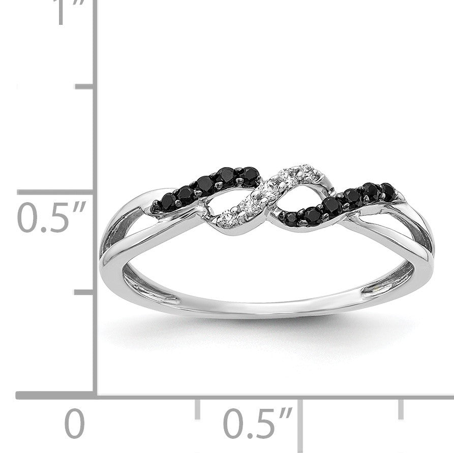14k White Gold with Black Rhodium 1/10 carat Black and White Diamond Twist Ring