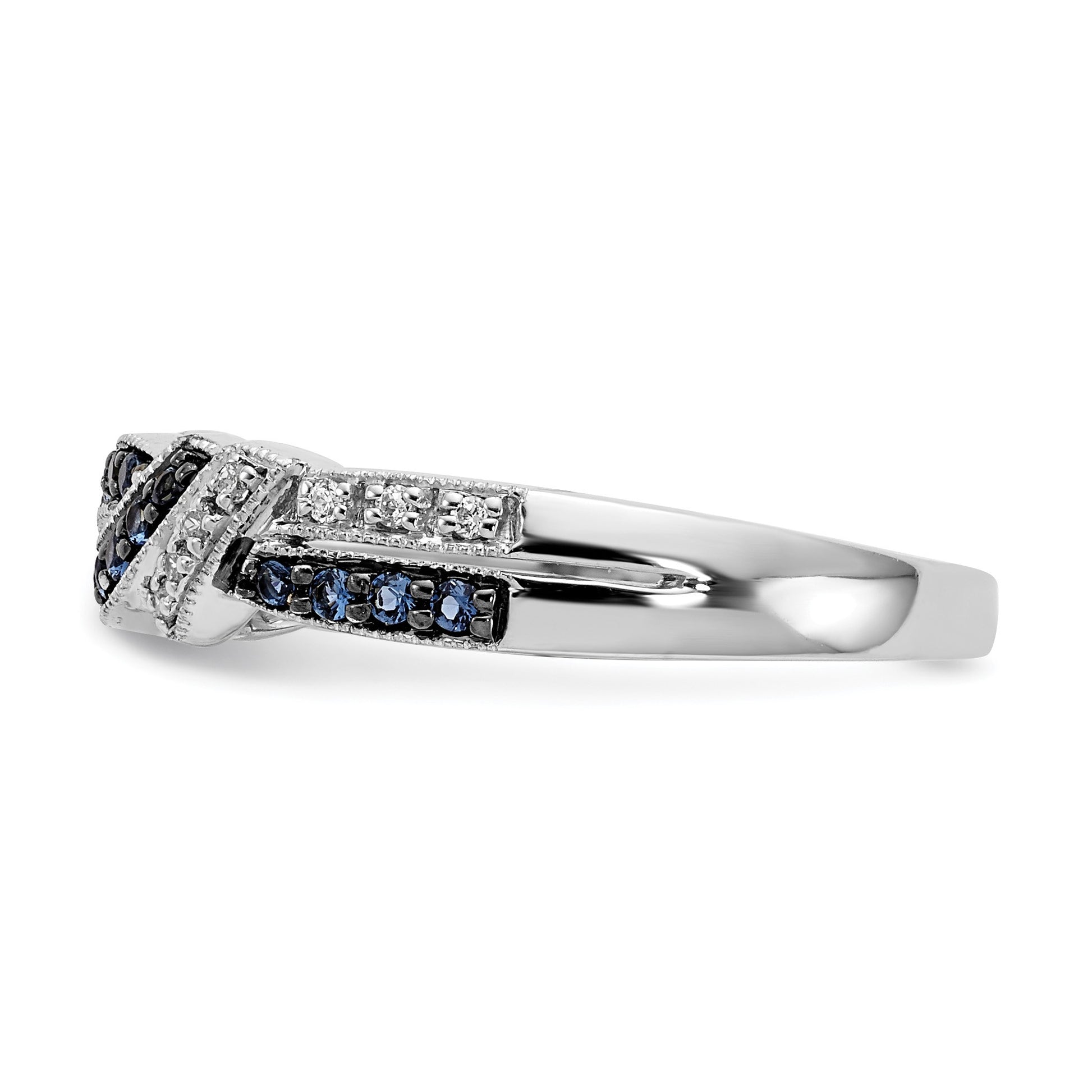 14k White Gold with Black Rhodium 1/4 carat White and Blue Diamond Swirl Ring