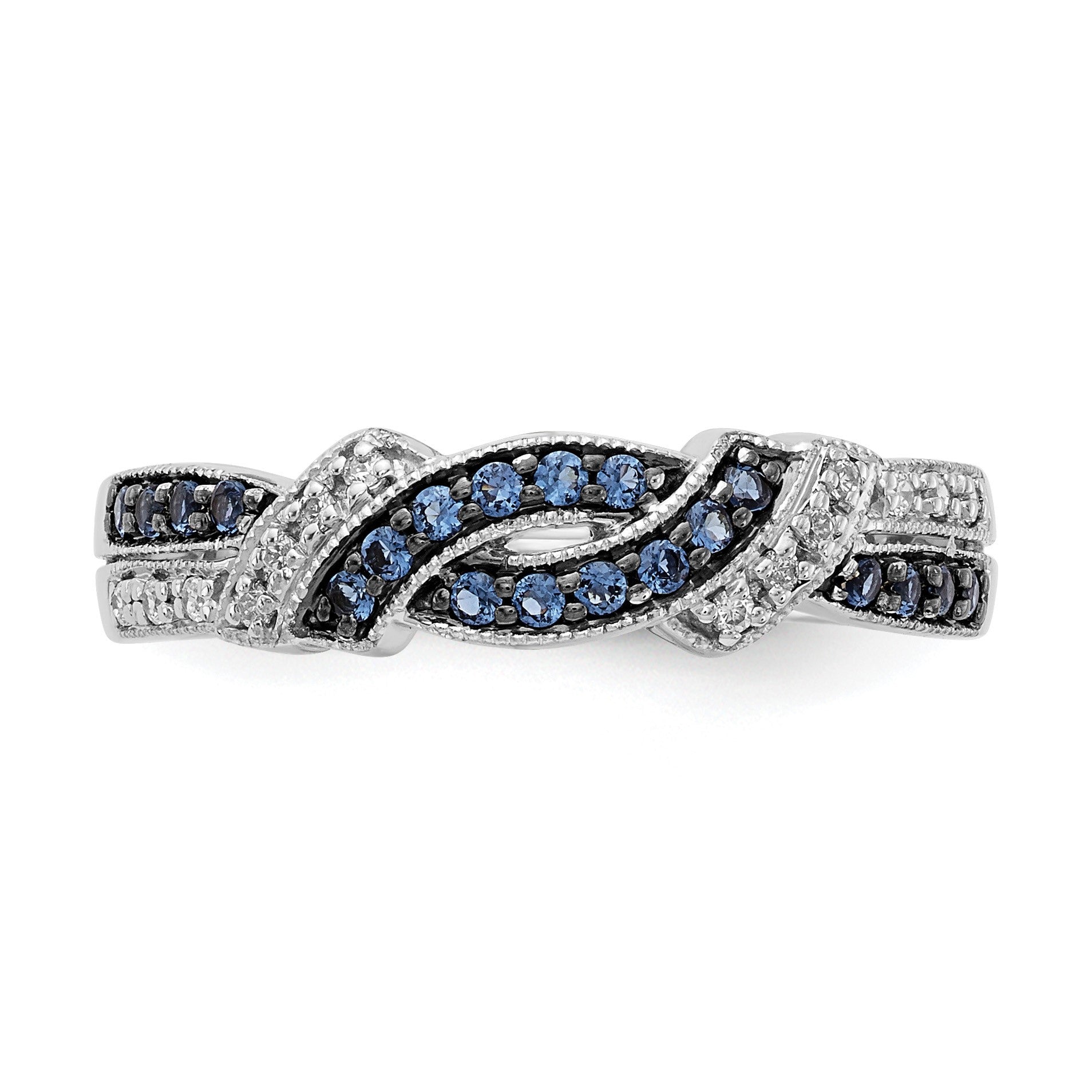14k White Gold with Black Rhodium 1/4 carat White and Blue Diamond Swirl Ring