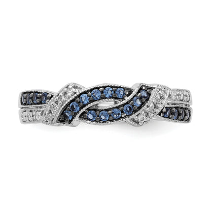 14k White Gold with Black Rhodium 1/4 carat White and Blue Diamond Swirl Ring