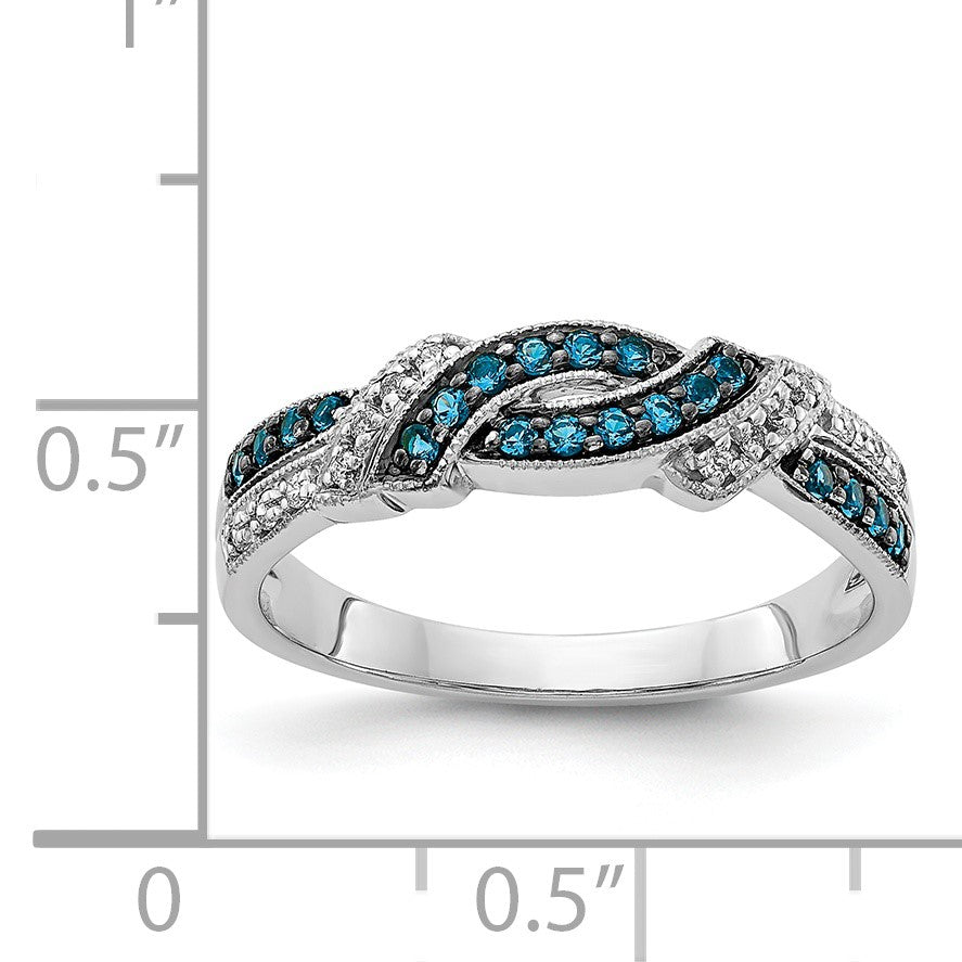 14k White Gold with Black Rhodium 1/4 carat White and Blue Diamond Swirl Ring