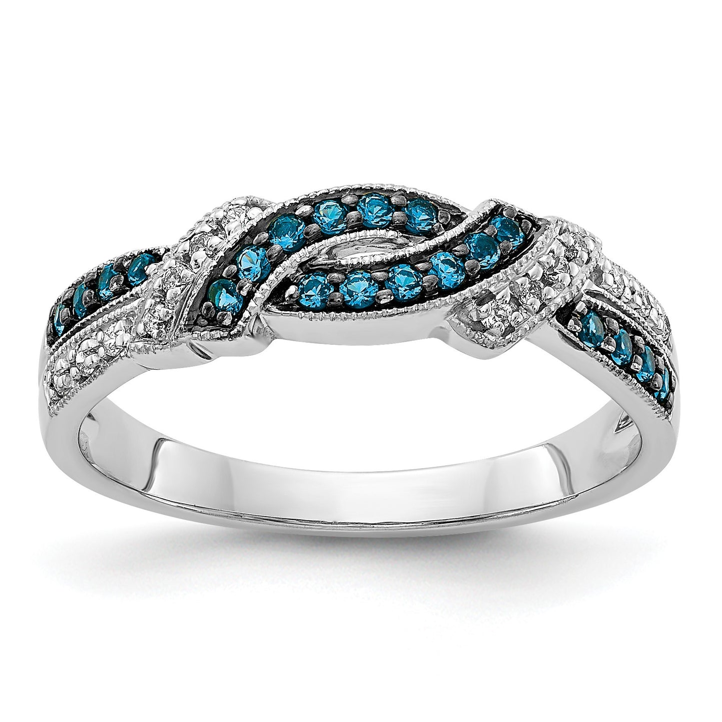 14k White Gold with Black Rhodium 1/4 carat White and Blue Diamond Swirl Ring
