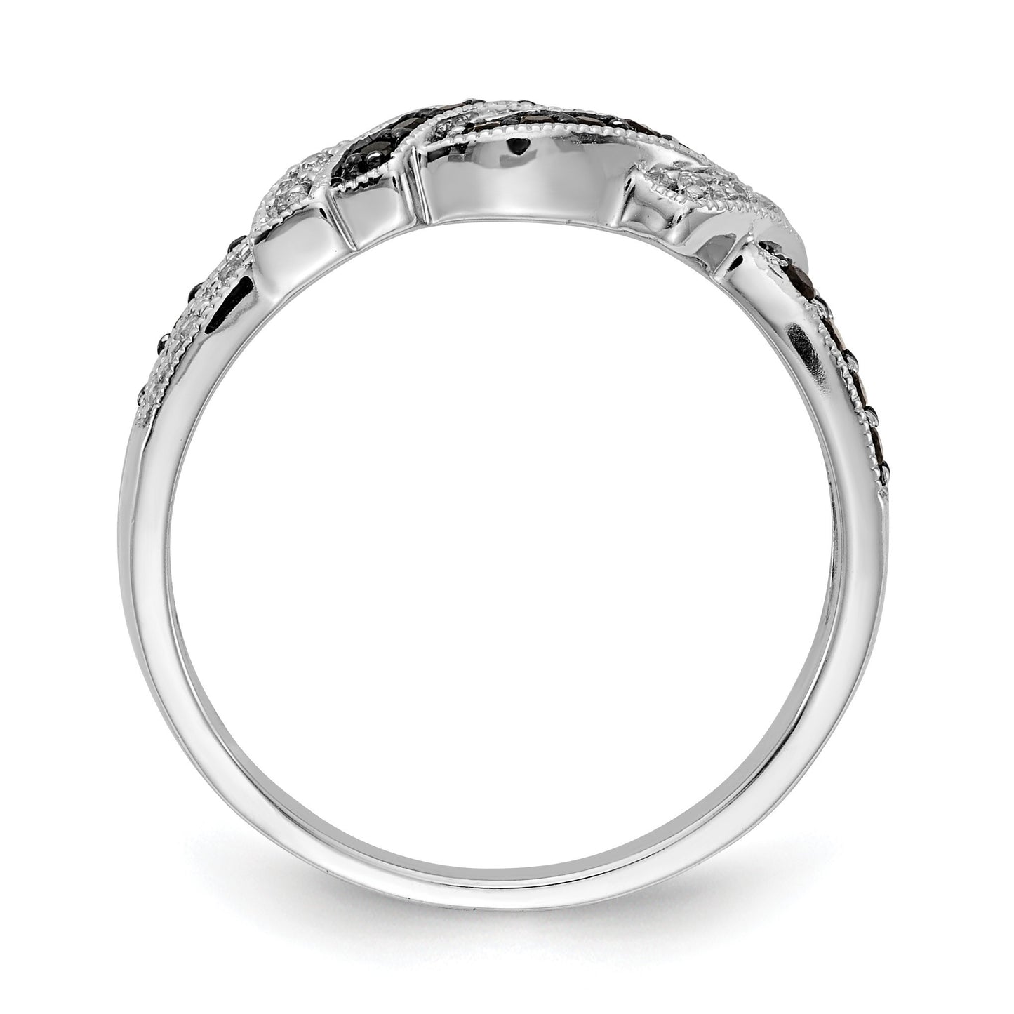 14k White Gold with Black Rhodium 1/4 carat White and Black Diamond Swirl Ring