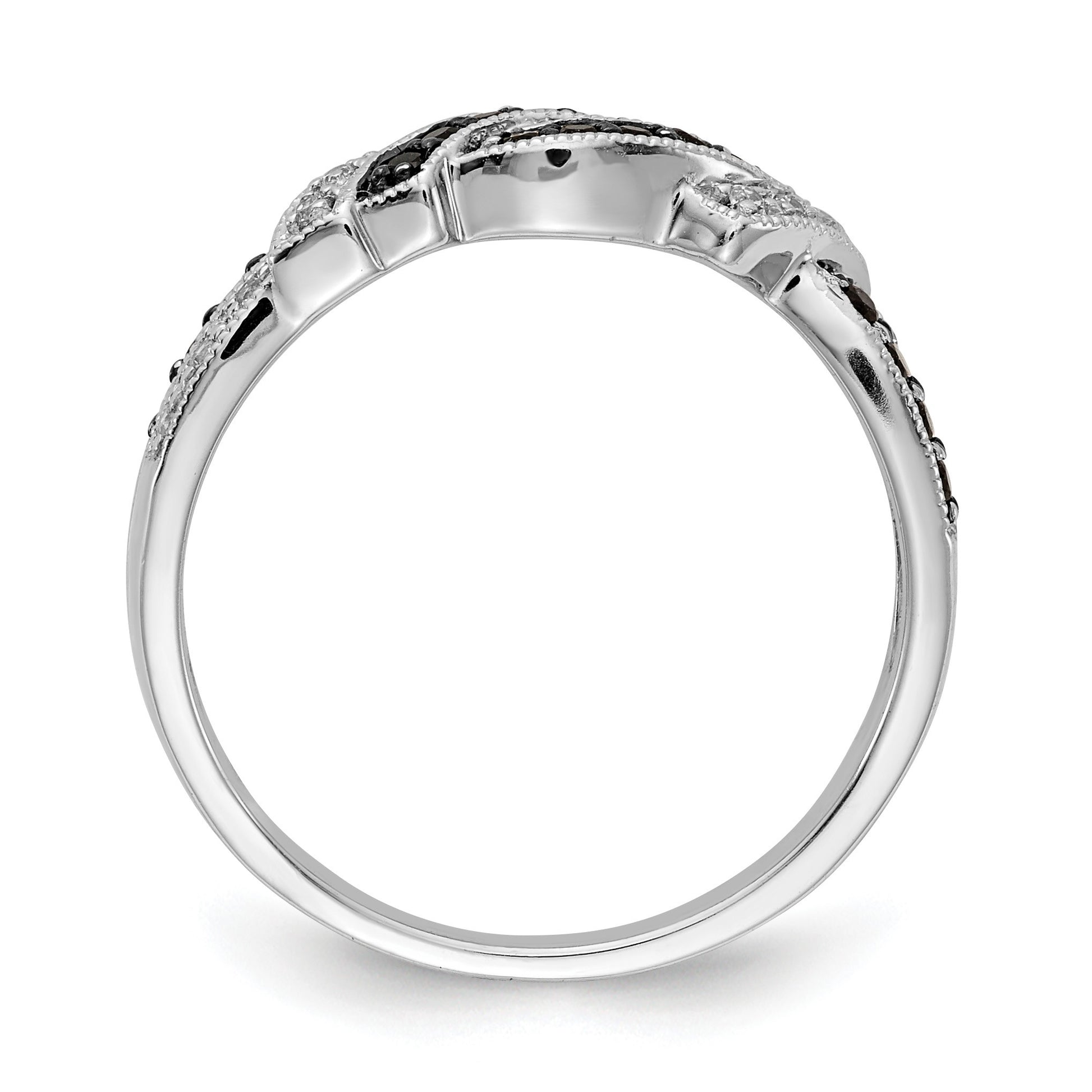14k White Gold with Black Rhodium 1/4 carat White and Black Diamond Swirl Ring