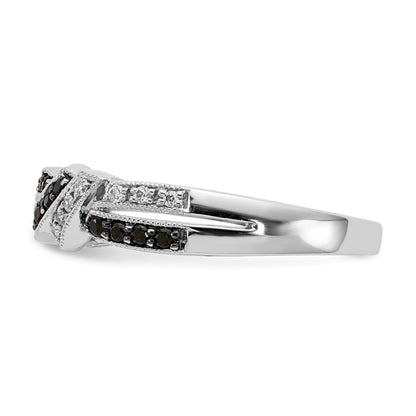 14k White Gold with Black Rhodium 1/4 carat White and Black Diamond Swirl Ring