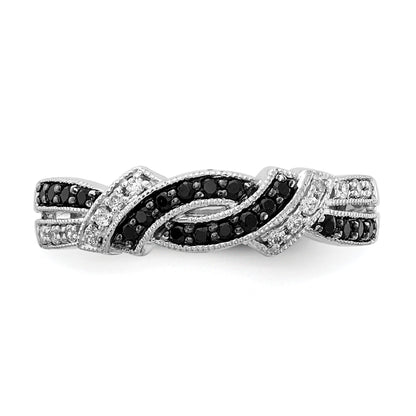 14k White Gold with Black Rhodium 1/4 carat White and Black Diamond Swirl Ring
