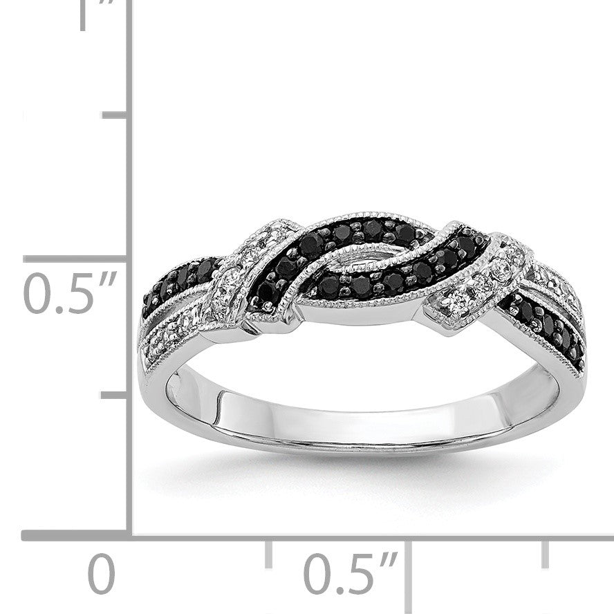 14k White Gold with Black Rhodium 1/4 carat White and Black Diamond Swirl Ring