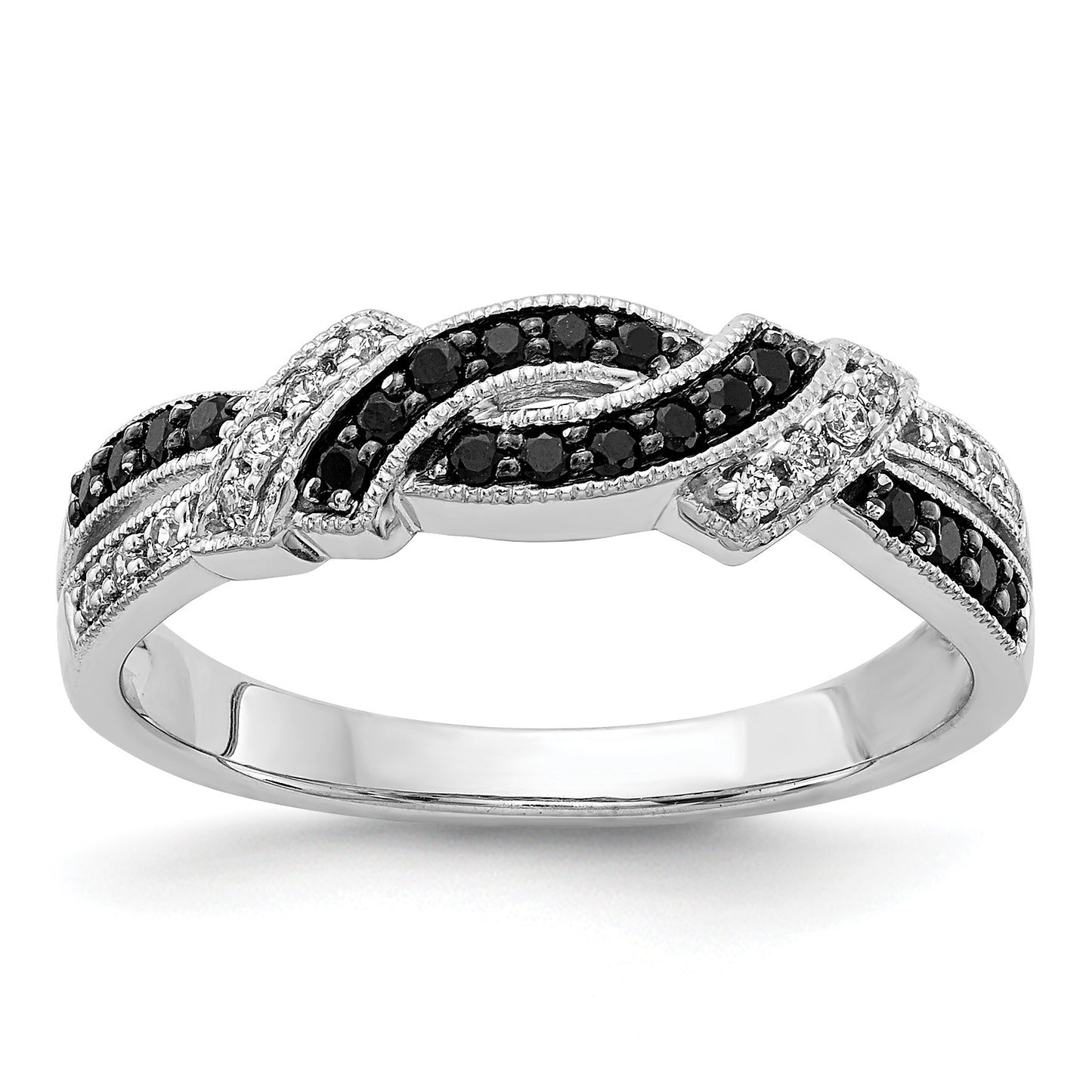 14k White Gold with Black Rhodium 1/4 carat White and Black Diamond Swirl Ring