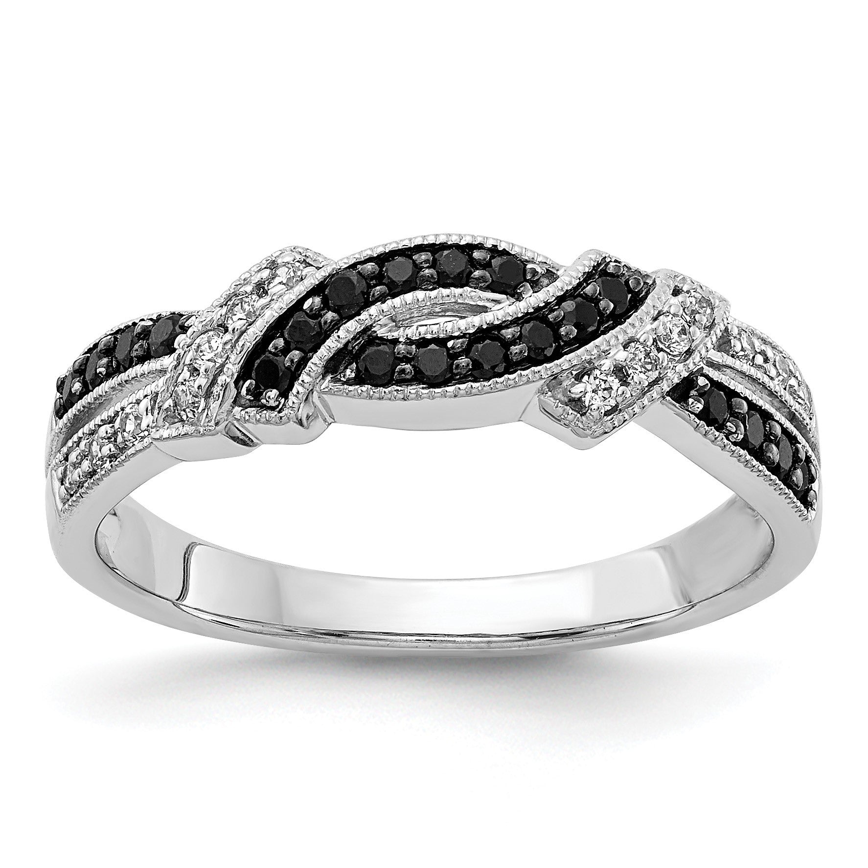 14k White Gold with Black Rhodium 1/4 carat White and Black Diamond Swirl Ring